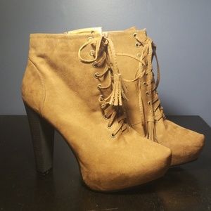 Torrid Tan Ankle Lace Up Heel Boots 11 Wide